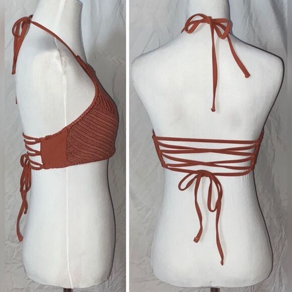 Xhilaration, Copper/Rust Knit, Strappy, Halter Style, Bikini Top - Picture 10 of 15